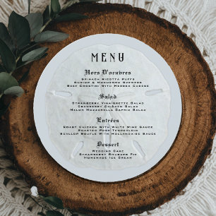 Runda Bröllop Menu Sand Dollar Design Meny