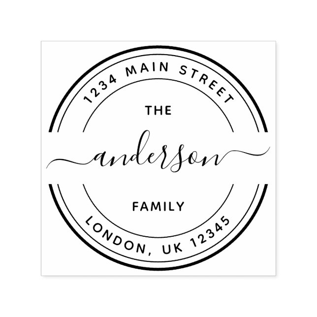 Runda Calligraphy-skriptfamiljens Returadress Självfärgande Stämpel (Design)