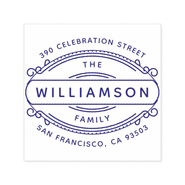 Runda Deco Gräns-familjen Namn & Returadress Självfärgande Stämpel (Design)