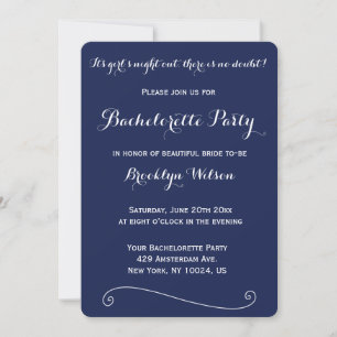 Runda Eleganten Navy Blue Bachelorette Party Inbju Inbjudningar