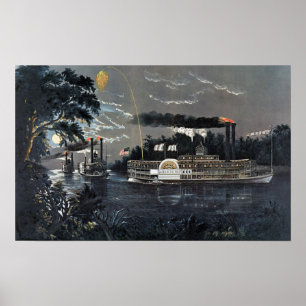 Runda en krökning på den Mississippi steamboaten Poster