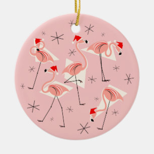 Runda för FlamingoSantas rosa god jul Julgransprydnad Keramik