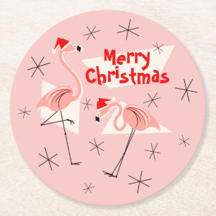 Runda för FlamingoSantas rosa god jul Underlägg Papper Rund