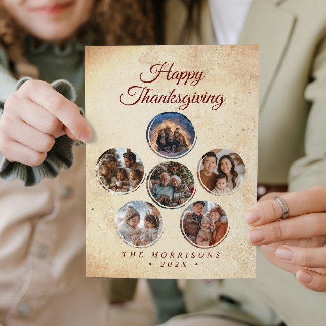 Runda former Collage 6 Photo Happy thanksgiving Julkort (Skapare uppladdad)