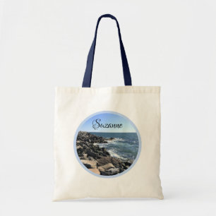 Runda foto av Atlantens Rocky Shoreline Sea Tygkasse