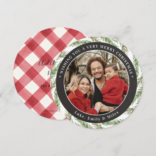 Runda fotokort med Festive Greenery-Helgdag (Fram/baksida)