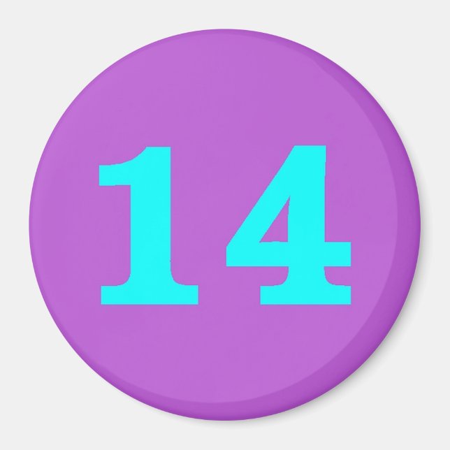 Runda fridge Magnet - nummer 14 - Turkos/Violet (Framsidan)