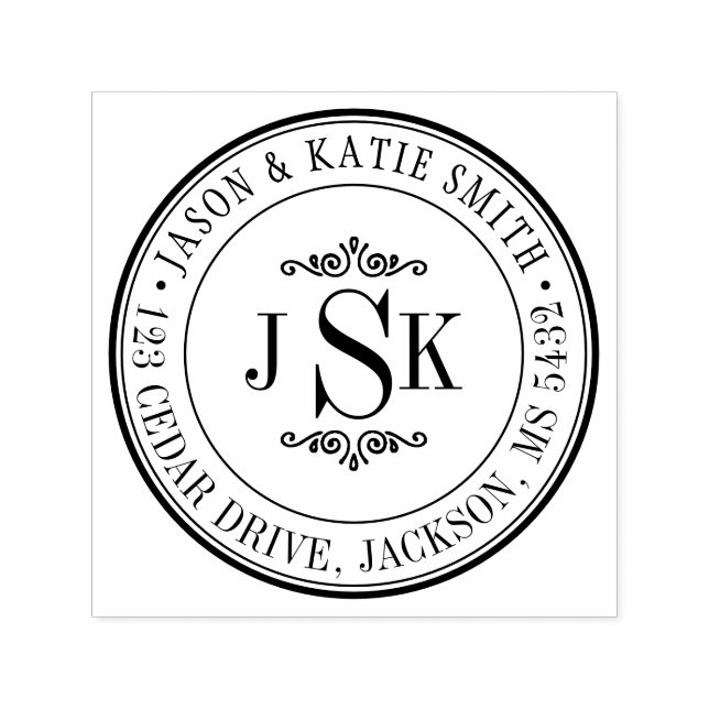 Runda Gräns Initialer Monogram Skapar ditt eget Självfärgande Stämpel (Design)