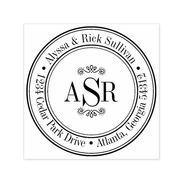 Runda Gräns Initialer Monogram Skapar ditt eget Självfärgande Stämpel (Design)