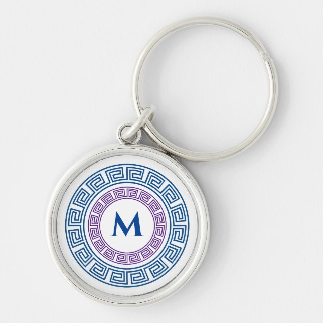 Runda grekiska Anpassningsbarna Nyckel Monogram Rund Silverfärgad Nyckelring (Framsidan)