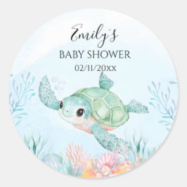 Runda klistermärken för baby shower med havssköldp