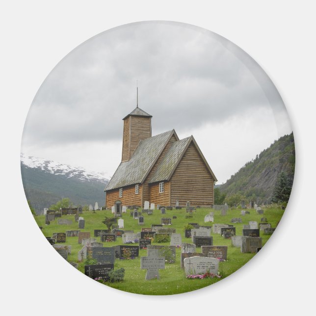 Runda magnetstavkyrkan med kyrkogård i Norge Magnet (Framsidan)
