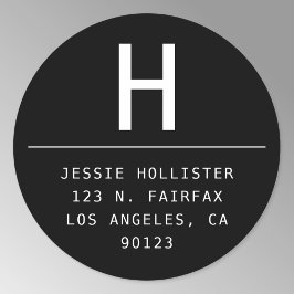 Runda minimalistiska svart & vit returadress runt klistermärke