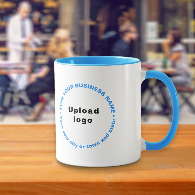 Runda Mönster-affärstexter om ljusblå kombinations Mugg (Build brand name awareness. Round pattern business brand texts on light blue combo mug.)
