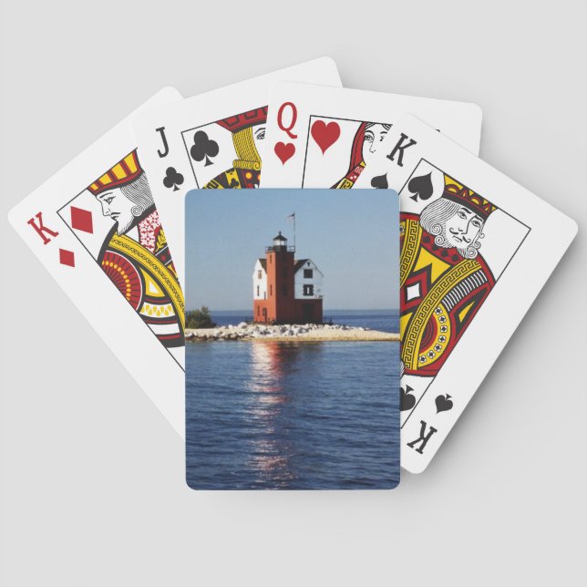 Runda ön Lighthouse Mackinac Casinokort (Baksidan)