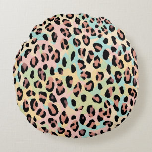 Runda Pillow Pastel Blue Rosa Leopard Skriv ut Rund Kudde
