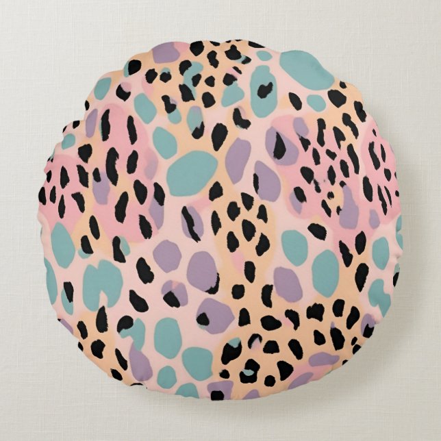 Runda Pillow Pastel Leopard Skriv ut Rund Kudde (Framsidan)