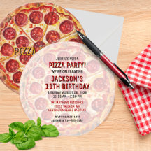 🍕 Runda Pizzafesten Födelsedagsinbjudan