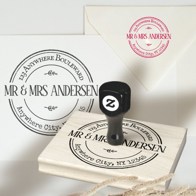 Runda Returadresser - enkelt och klassiskt stort Stämpel (return address vintage rubber stamp wedding)