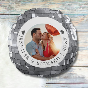 Runda Silver Disco Valentines Dag Foto Rund Kudde