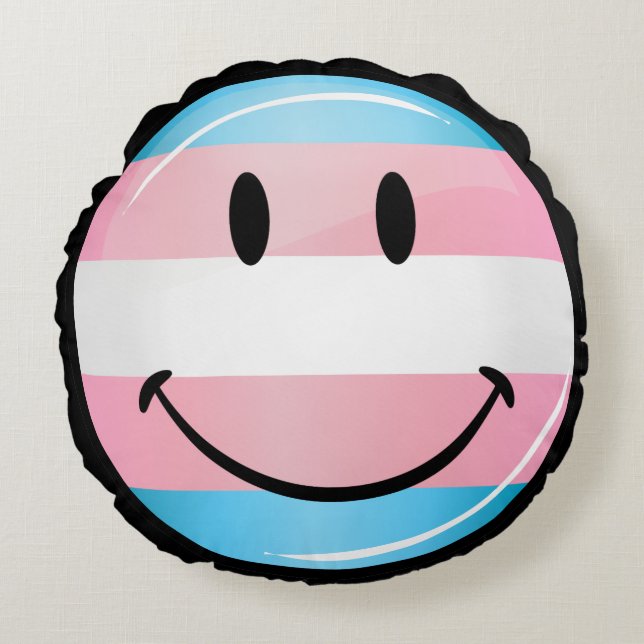 Runda som ler Transgenderflagga Rund Kudde (Framsidan)