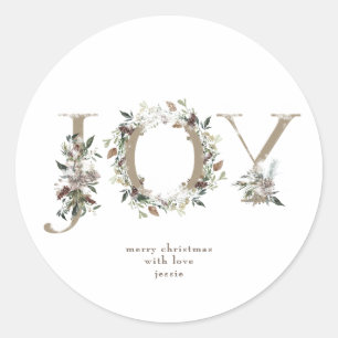 Runda Sticker-julens JOY Kraft-Blommigtar Runt Klistermärke