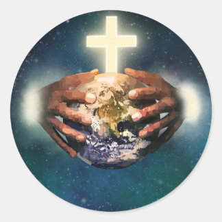 Runda världen i händer-dekal runt klistermärke