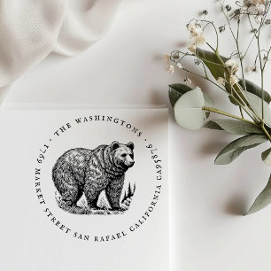 Runda Vintagen Bear Family Namn Returadress Stämpel