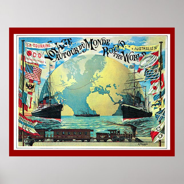 Runda World Voyage, 1890 Vintage resor Poster (Framsidan)