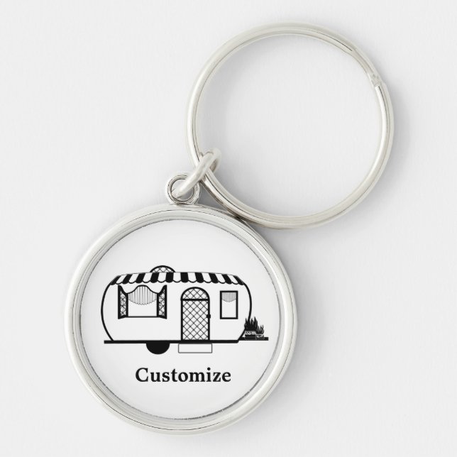 Rundad Caravan Trailer Thunder_Cove Rund Silverfärgad Nyckelring (Framsidan)