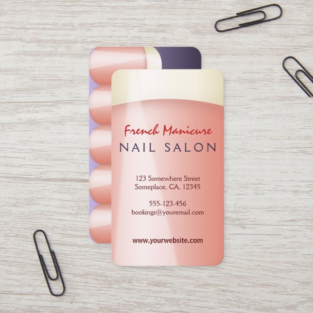 Rundad Fransk ManicuURE Nail Salon Affärskort Visitkort (Fram/Back In Situ)