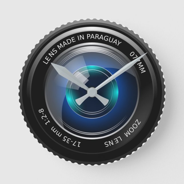 Rundad klocka med SLR-zoomobjektiv (Framsida)