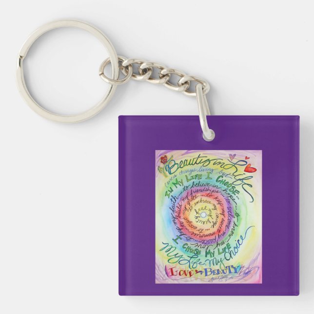 Rundad Rainbow Cancer Dikt Art Pendant Keychains (Framsidan)