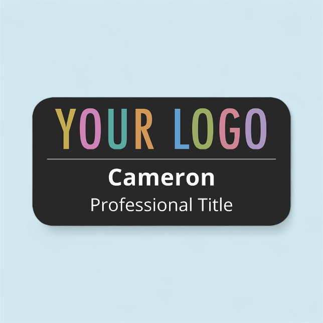 Rundad svart Namn bricka med Logotyp Pin eller Mag Namnbricka (MISOOK Black Rounded Corners Nametag with Logo)