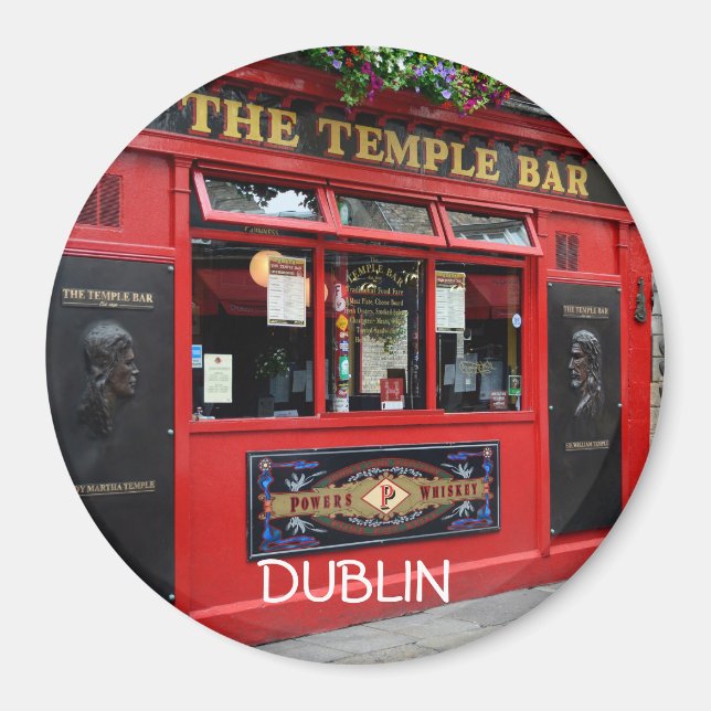 Rundad Temple Pub pub magnet med text Dublin (Framsidan)
