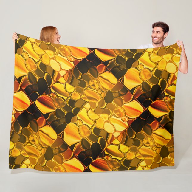 Rundade former i färg, glansigt mycket guld? fleecefilt (På plats)