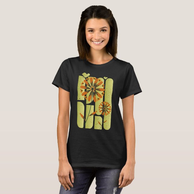 Rundade former med minimalistiska flödor t shirt (Hel framsida)