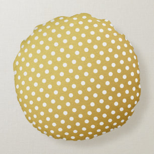 Rundade prickar för guld och vit polka rund kudde