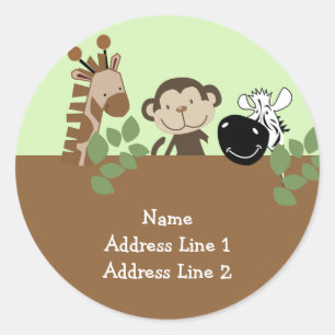 Rundadressetikett - Jungle Äventyr Animals Runt Klistermärke
