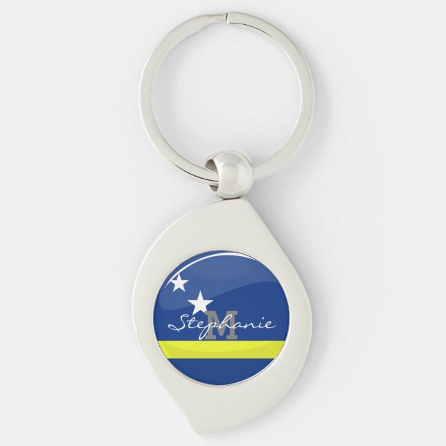 Rundan Curacao sjunker Swirl Silverfärgad Nyckelring (Framsidan)