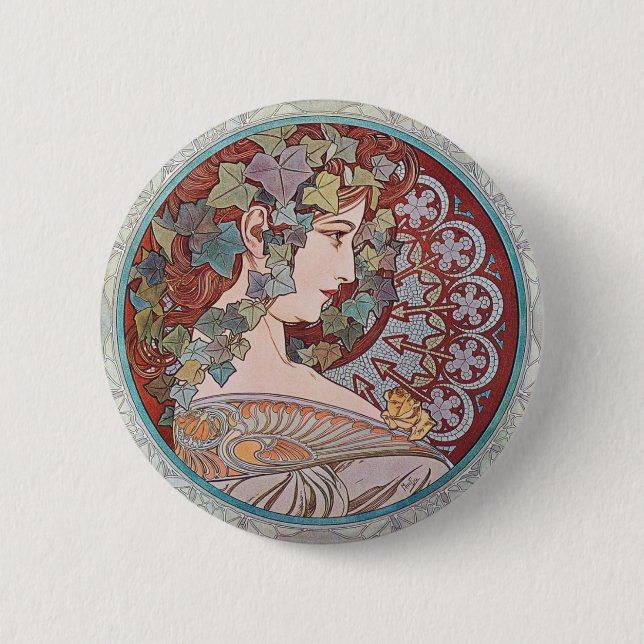 Rundan för den Alphonse Mucha murgrönaart nouveau Knapp (Framsida)