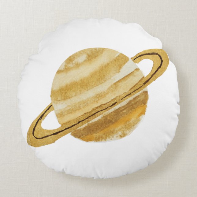 Rundan för den Saturn planetvattenfärgen kudder Rund Kudde (Framsidan)