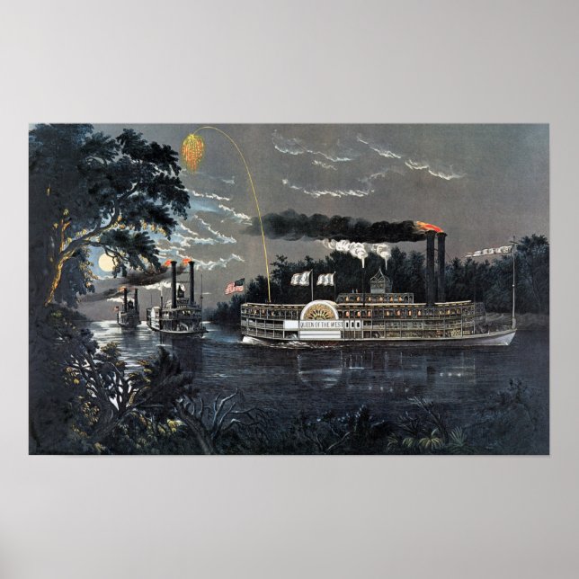 Rundande av en böjning på styrbåten Mississippi Poster (Framsidan)