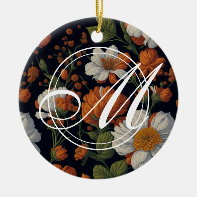 Rundblommor med vit elegant, Orange Julgransprydnad Keramik (Framsidan)