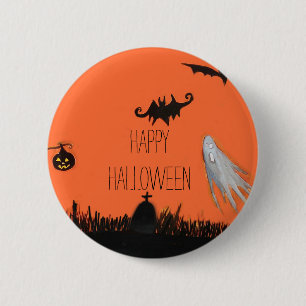 Rundbricka för illustration av happy halloween knapp