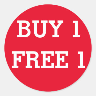 Rundbutik 1 1 gratis försäljningsetikett för 1 but runt klistermärke