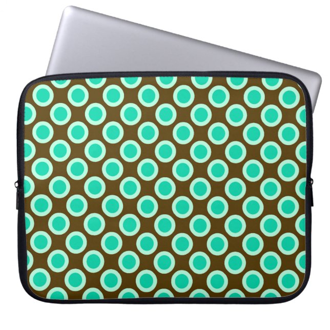 Rundcirklade prickar, bruna och turkos laptop sleeve (Framsidan)