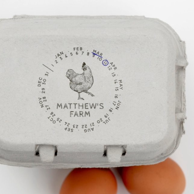 Runddatum Månadsdatum Rustic Chicken Egg Farm Stämpel (Rubber Stamp Mock-up)