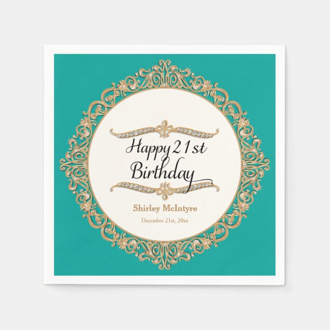 Runddekret 21:a Grattis på födelsedagen-Party-Fira Pappersservett (Framsidan)