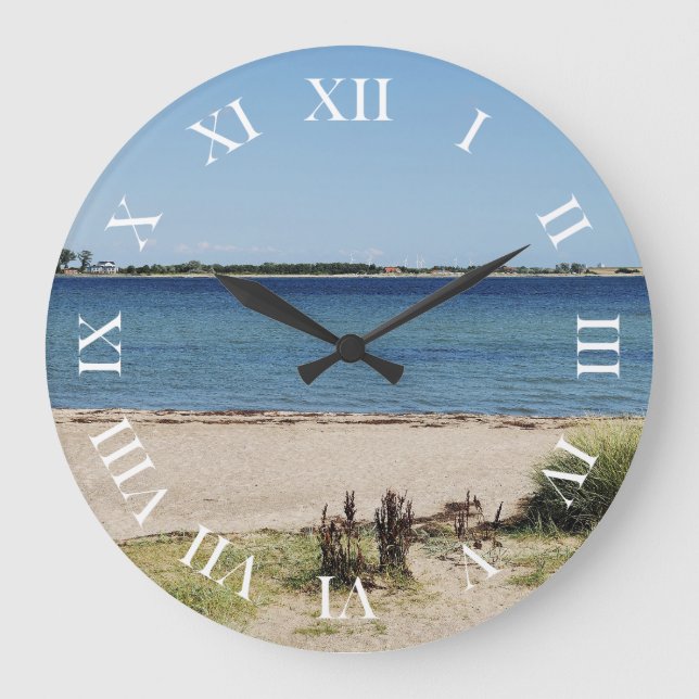 Runde Wanduhr römische Ziffern Strand und Meer Stor Klocka (Framsida)
